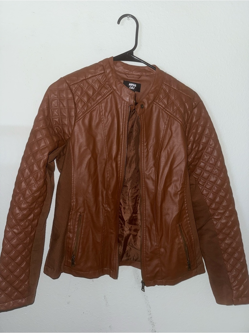 Women's Quilted Faux-Leather Jacket - Brown